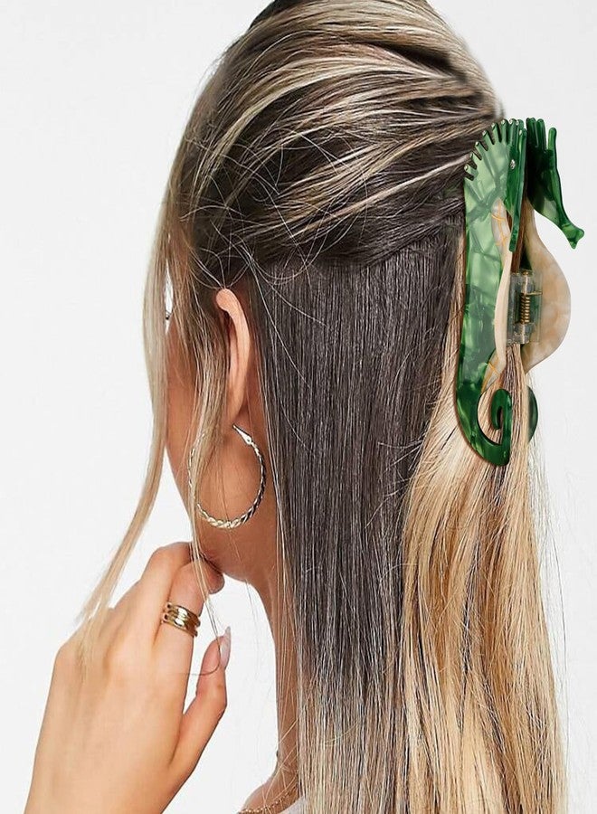 هابدو مشابك شعر على شكل حصان بحر أخضر من هابدو، مشبك شعر لطيف على شكل مخلب حيوان للنساء والفتيات، إكسسوارات شعر بحرية من الأسيتات، هدية - Image 4